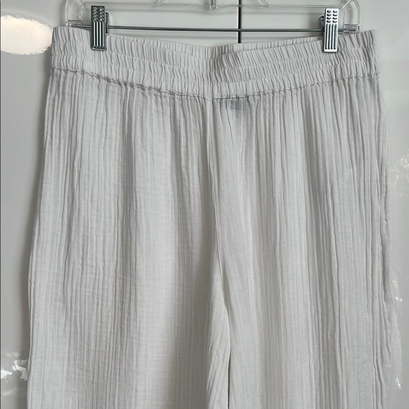 ASOS Curve NWOT White Cotton Crinkle Wide Leg Pants Elastic Waist, Size 12 - Picture 2 of 10